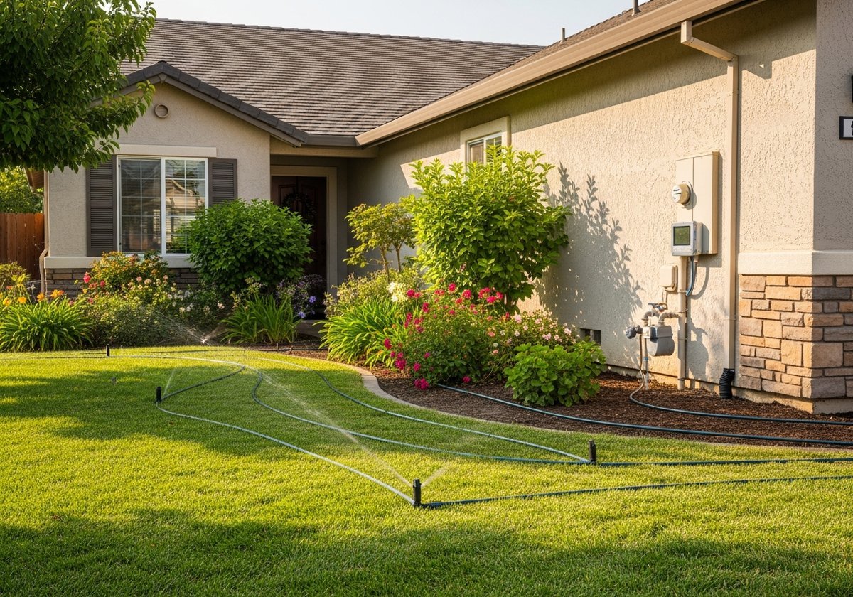 Smart irrigation system installed in Modesto backyard with clay soil.