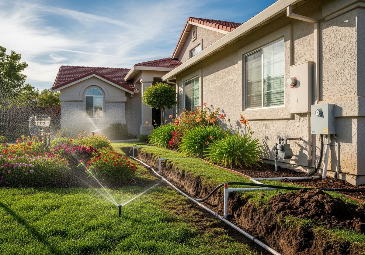 Smart sprinkler system installed in Modesto backyard.