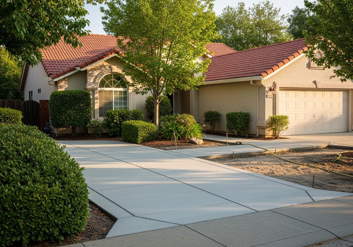 Driveway materials in Riverbank, CA, with concrete, gravel, and asphalt examples.