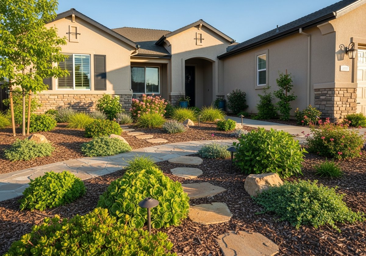 Drought-tolerant yard with native plants in Riverbank, CA
