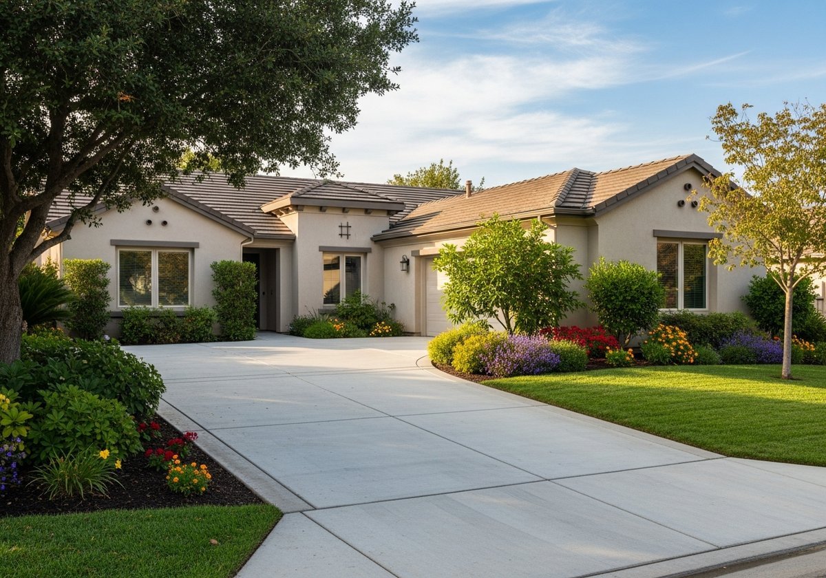 Concrete and paver driveway examples in Salida neighborhoods.