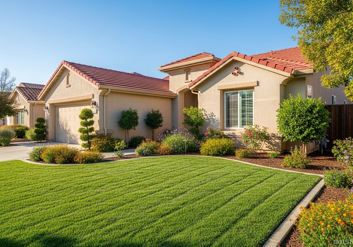 Healthy green lawn in Salida high-traffic yard