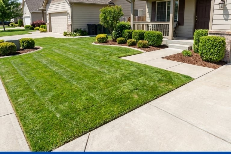 Freshly mowed Turlock front yard