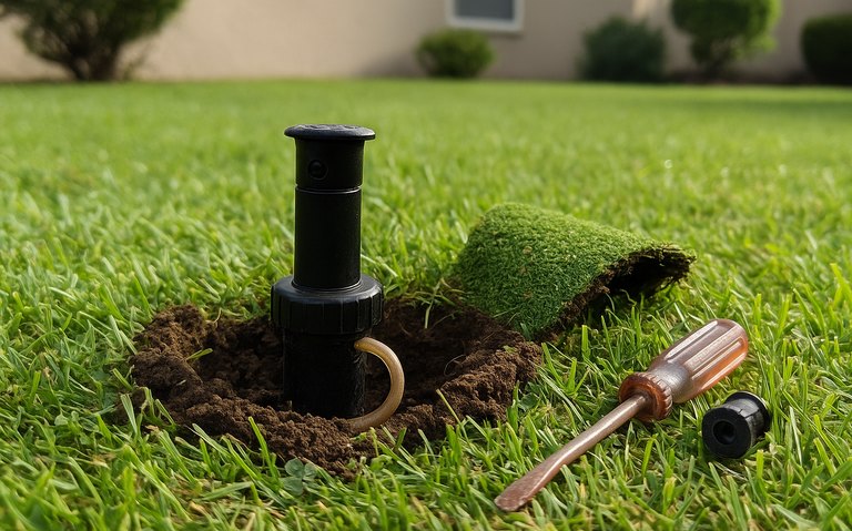 Replacing a sunken sprinkler head on a Ripon CA lawn