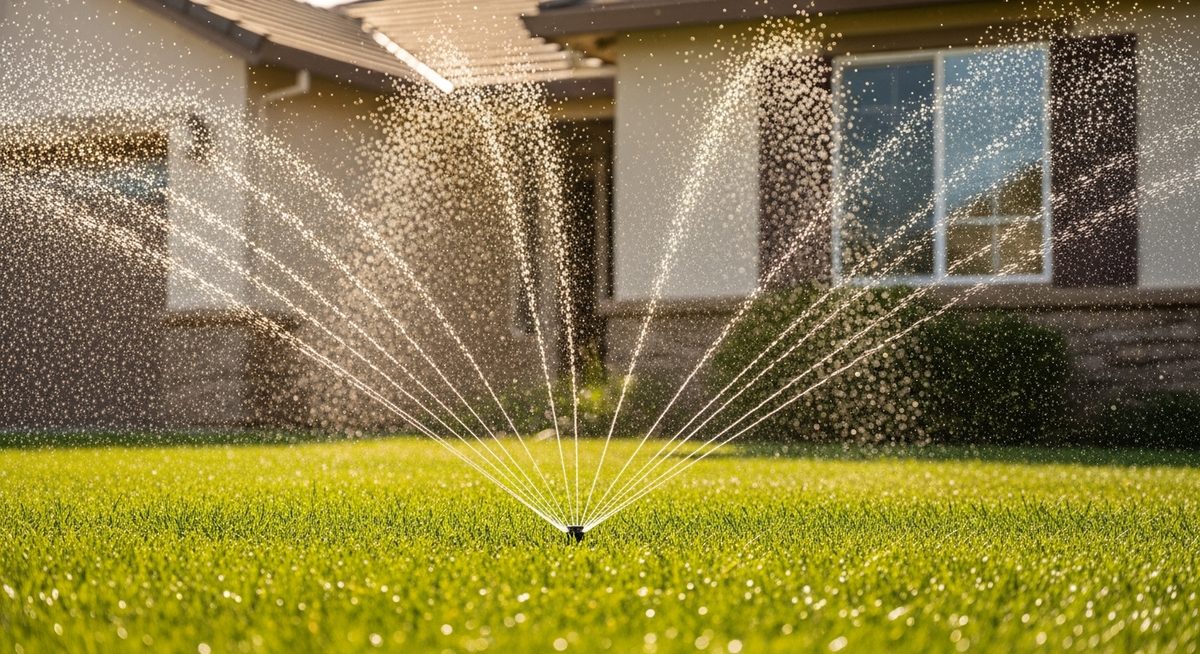 Sprinkler running beside a Ripon driveway.