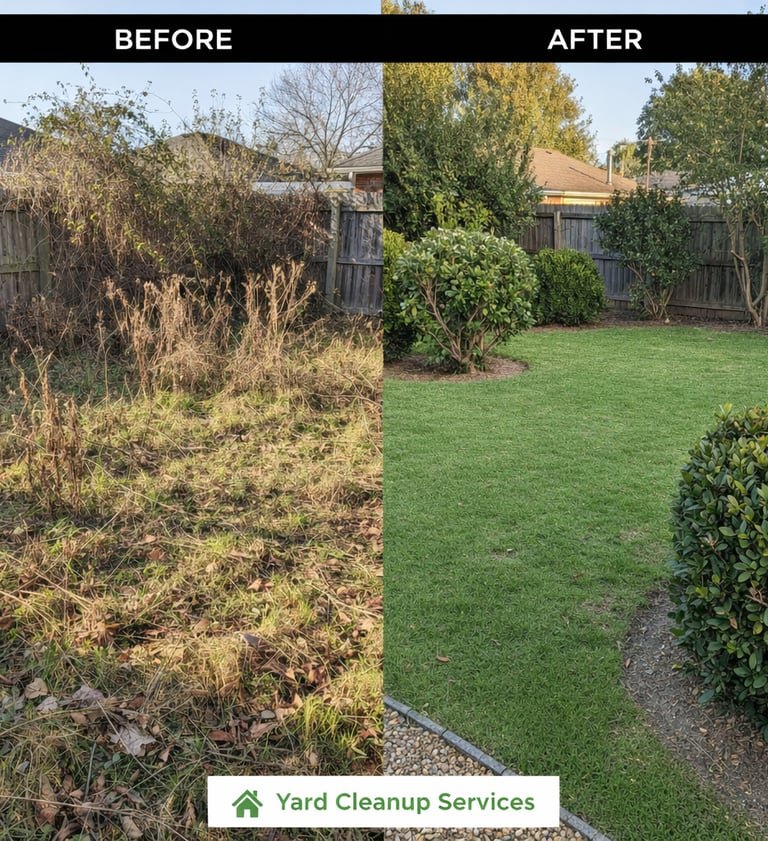 Before and after yard cleanup transformation in Turlock